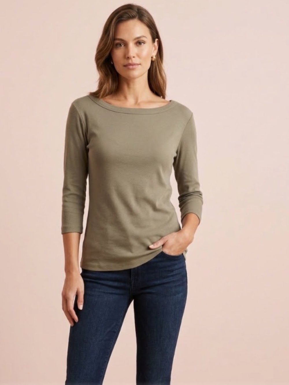 Michael Stars Dot 1x1 Ribbed 3/4 Sleeve Boatneck Tee Top OS (Medium) - NWOT